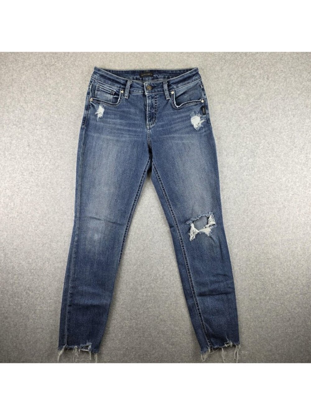 Silver Jeans Co Boyfriend Jeans Womens 28 Blue Distressed Stretch Frayed Hem